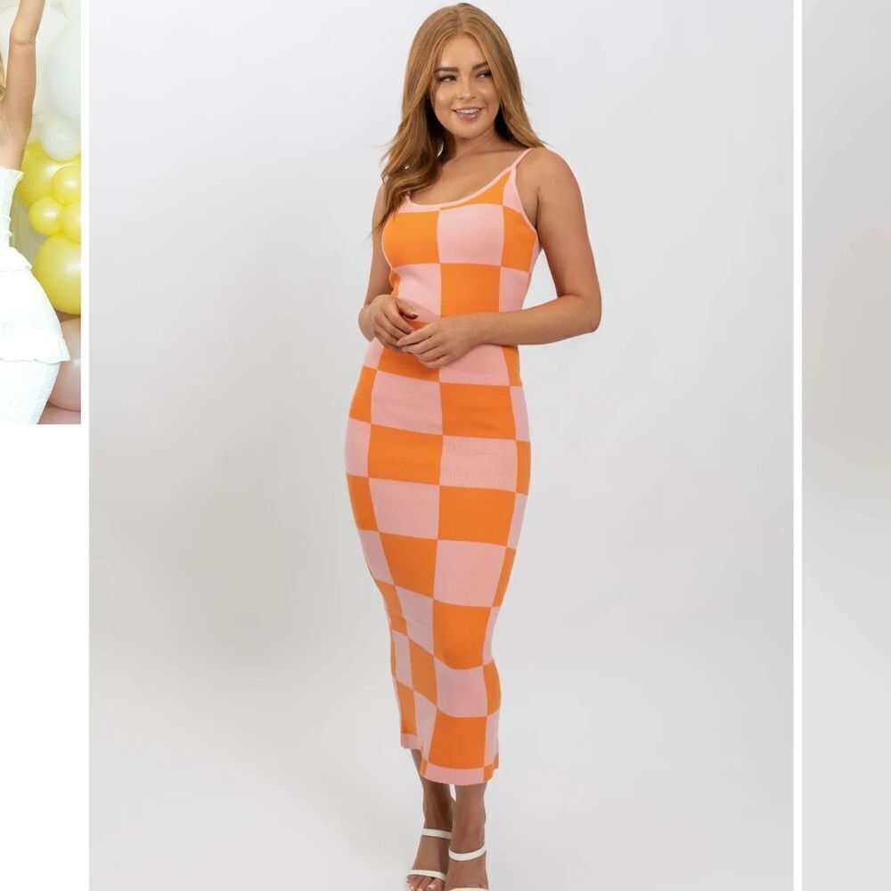 Orange and Pink Checker Maxi Dress #21